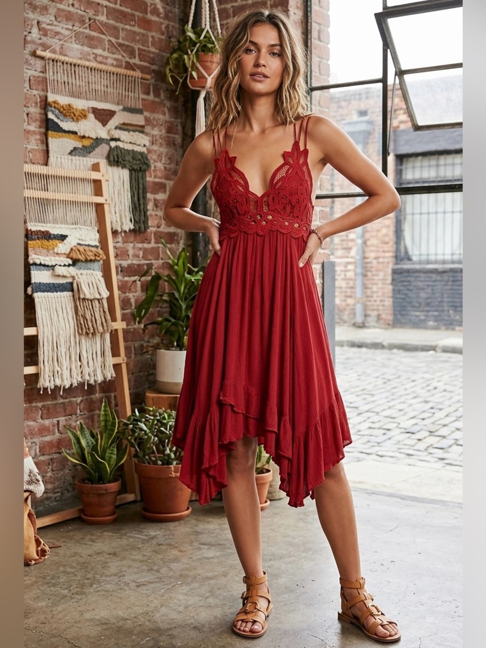 FP One by Free People Adella Lace Dress – Red, Size XS